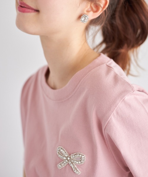 tocco closet(トッコ クローゼット)の「リボンビジュー付きTシャツ(Tシャツ/カットソー・レディース・ピンク/オフホワイト/チャコールグレー・M)」の12枚目の写真