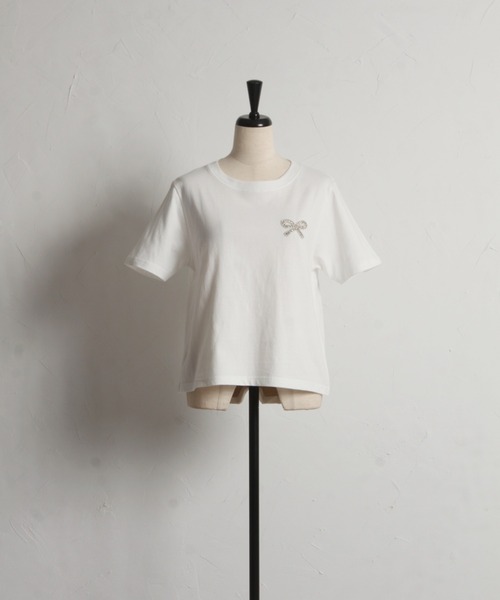 tocco closet(トッコ クローゼット)の「リボンビジュー付きTシャツ(Tシャツ/カットソー・レディース・ピンク/オフホワイト/チャコールグレー・M)」の14枚目の写真