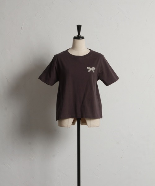 tocco closet(トッコ クローゼット)の「リボンビジュー付きTシャツ(Tシャツ/カットソー・レディース・ピンク/オフホワイト/チャコールグレー・M)」の15枚目の写真