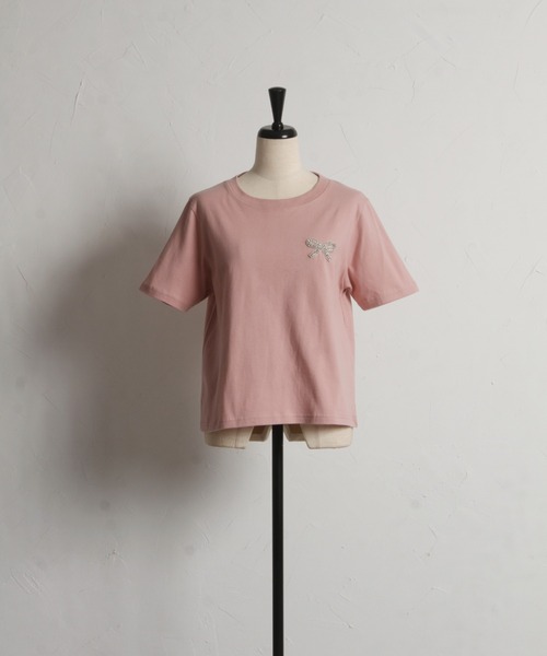 tocco closet(トッコ クローゼット)の「リボンビジュー付きTシャツ(Tシャツ/カットソー・レディース・ピンク/オフホワイト/チャコールグレー・M)」の16枚目の写真