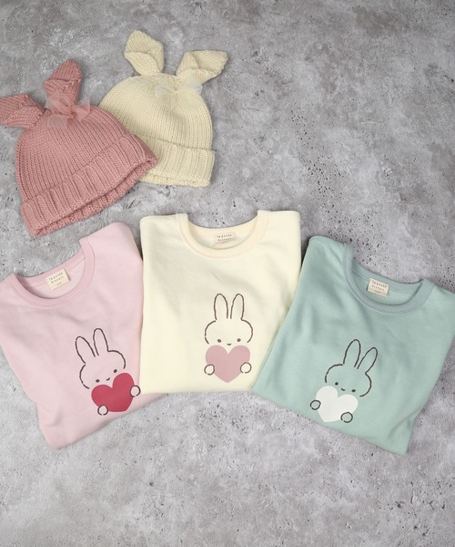 la poche biscuit（ラポシェビスキュイ）の「ハートうさぎトレーナー（スウェット・キッズ・ピンク/ミント/アイボリー・130/120/110/100/90/80）」の5枚目の写真