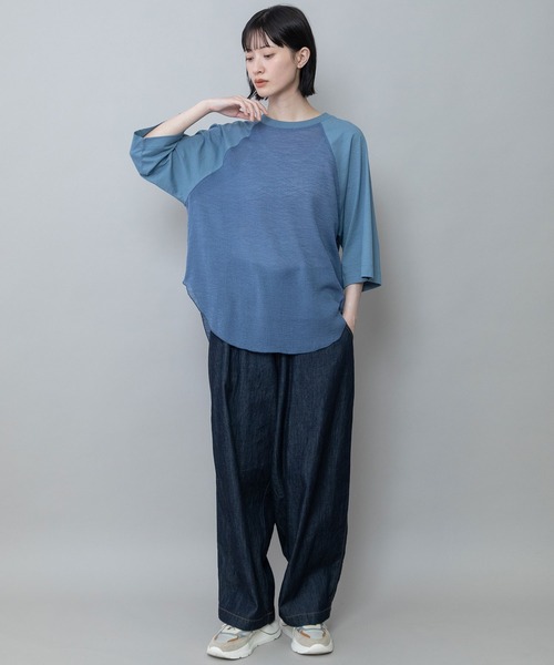 Munich(ミューニック)の「コットンジャージ×ジョーゼットドッキングTシャツ(Tシャツ/カットソー・レディース・グレイッシュベージュ/ブラック・FREE)」の8枚目の写真