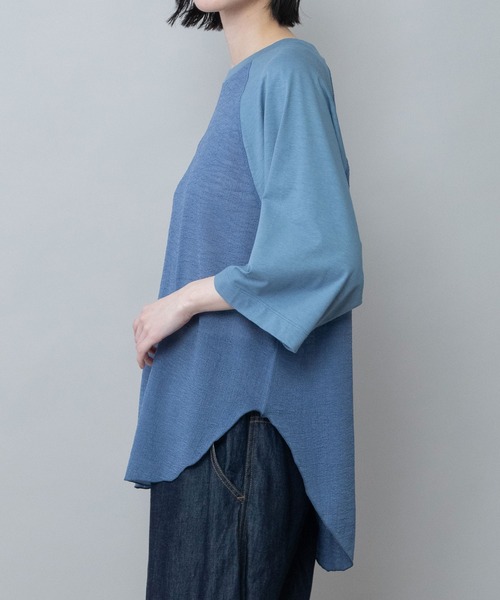 Munich(ミューニック)の「コットンジャージ×ジョーゼットドッキングTシャツ(Tシャツ/カットソー・レディース・グレイッシュベージュ/ブラック・FREE)」の12枚目の写真