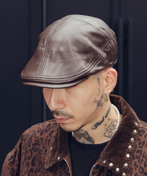 Subciety（サブサエティ）の「Faux leather hunting（ハンチング/ベレー帽・メンズ・ブラウン/ブラック・FREE）」の2枚目の写真