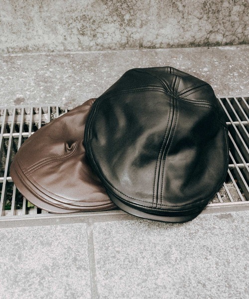 Subciety（サブサエティ）の「Faux leather hunting（ハンチング/ベレー帽・メンズ・ブラウン/ブラック・FREE）」の6枚目の写真