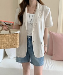 ルーズシルエット リネン混ハーフスリーブジャケット