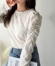 classicalelf（クラシカルエルフ）の「1枚で華やかに。ふくれジャガード袖タックギャザープルオーバー（長袖）（Tシャツ/カットソー）」