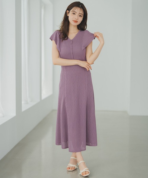 MISCH MASCH(ミッシュマッシュ)の「クロシェ風透かし柄ニットワンピース(ワンピース・レディース・ブラック/ベージュ/パープル・フリ-)」の5枚目の写真