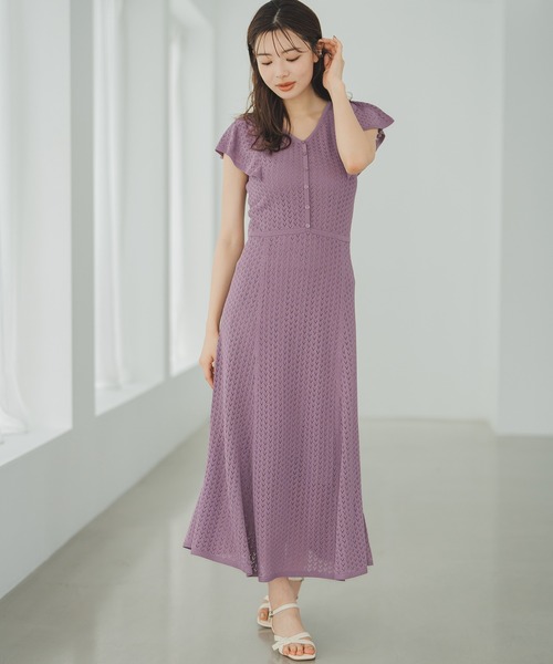 MISCH MASCH(ミッシュマッシュ)の「クロシェ風透かし柄ニットワンピース(ワンピース・レディース・ブラック/ベージュ/パープル・フリ-)」の6枚目の写真