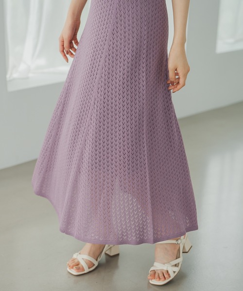 MISCH MASCH(ミッシュマッシュ)の「クロシェ風透かし柄ニットワンピース(ワンピース・レディース・ブラック/ベージュ/パープル・フリ-)」の7枚目の写真