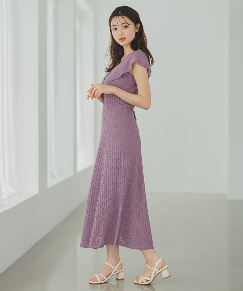 MISCH MASCH(ミッシュマッシュ)の「クロシェ風透かし柄ニットワンピース(ワンピース・レディース・ブラック/ベージュ/パープル・フリ-)」の8枚目の写真