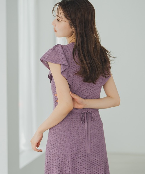 MISCH MASCH(ミッシュマッシュ)の「クロシェ風透かし柄ニットワンピース(ワンピース・レディース・ブラック/ベージュ/パープル・フリ-)」の9枚目の写真