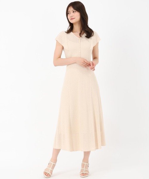 ワンピース MAISONCLOSE セール】2025秋冬新作 クロシェ風透かし柄ニットワンピース