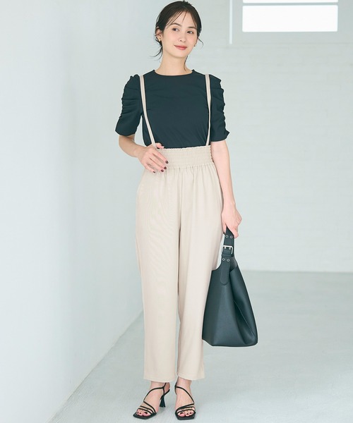 coca（coca）（コカ）の「【WEB限定セール】ウエストシャーリングサロペット（サロペット/オーバーオール・レディース・ライトベージュ/ブラック・M/S/L）」の2枚目の写真