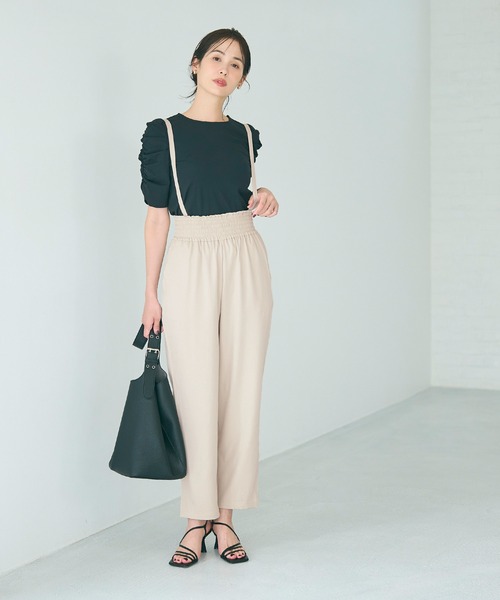 coca（coca）（コカ）の「【WEB限定セール】ウエストシャーリングサロペット（サロペット/オーバーオール・レディース・ライトベージュ/ブラック・M/S/L）」の5枚目の写真