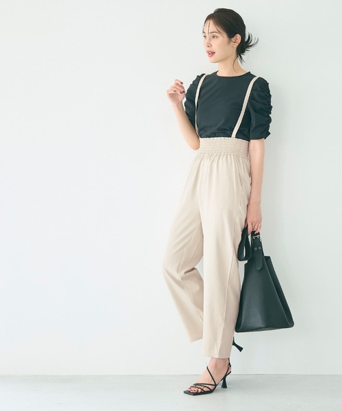 coca（coca）（コカ）の「【WEB限定セール】ウエストシャーリングサロペット（サロペット/オーバーオール・レディース・ライトベージュ/ブラック・M/S/L）」の6枚目の写真