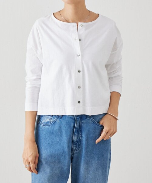 BEARDSLEY（ビアズリー）の「スラブショートカーディガン（カーディガン/ボレロ・レディース・グレー/ホワイト・FREE）」の4枚目の写真