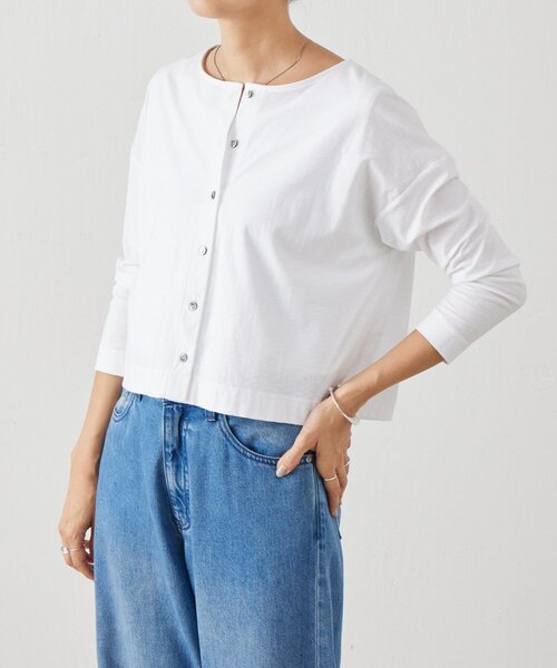 BEARDSLEY（ビアズリー）の「スラブショートカーディガン（カーディガン/ボレロ・レディース・グレー/ホワイト・FREE）」の5枚目の写真