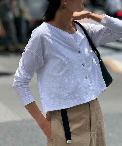 BEARDSLEY（ビアズリー）の「スラブショートカーディガン（カーディガン/ボレロ・レディース・グレー/ホワイト・FREE）」の11枚目の写真