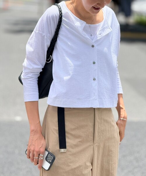 BEARDSLEY（ビアズリー）の「スラブショートカーディガン（カーディガン/ボレロ・レディース・グレー/ホワイト・FREE）」の14枚目の写真