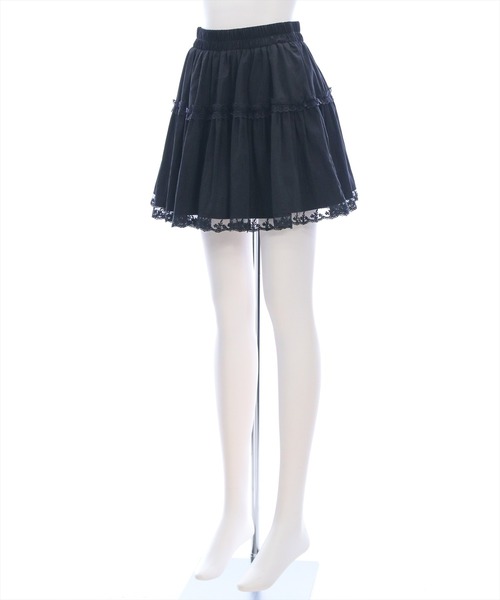 clear（クリア）の「無地＆チェック柄レースフレアミニスカート[バレエコア ガーリー ミニ丈]（スカート・レディース・ブラック/オフホワイト/ブラック系その他・F）」の10枚目の写真