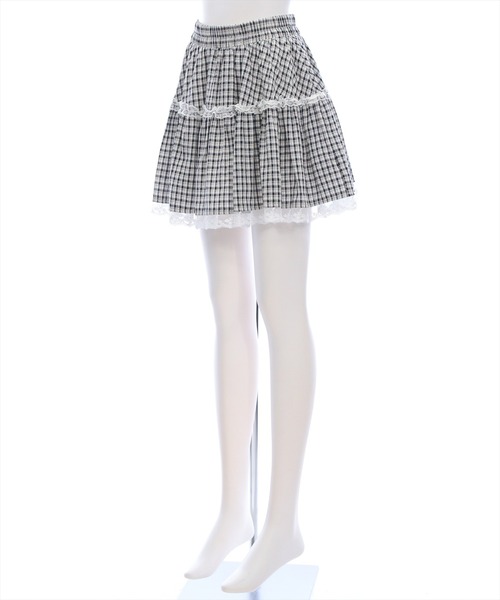 clear（クリア）の「無地＆チェック柄レースフレアミニスカート[バレエコア ガーリー ミニ丈]（スカート・レディース・ブラック/オフホワイト/ブラック系その他・F）」の20枚目の写真