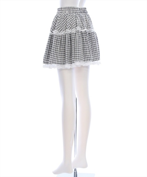 clear（クリア）の「無地＆チェック柄レースフレアミニスカート[バレエコア ガーリー ミニ丈]（スカート・レディース・ブラック/オフホワイト/ブラック系その他・F）」の22枚目の写真