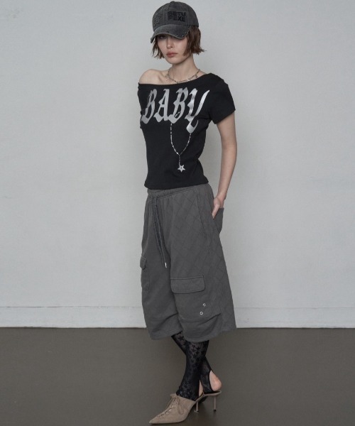 SETUPEXE（セットアップイーエックスイー）の「【SETUP‐EXE】BABY WIDE NECK TOP / 【セットアップエグゼ】ベイビーワイドネック半袖Tシャツ（Tシャツ/カットソー・レディース・ブラック/ホワイト・ONE SIZE）」の14枚目の写真