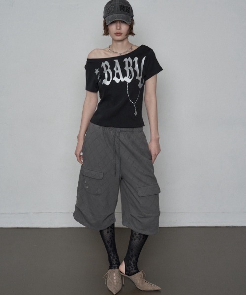 SETUPEXE（セットアップイーエックスイー）の「【SETUP‐EXE】BABY WIDE NECK TOP / 【セットアップエグゼ】ベイビーワイドネック半袖Tシャツ（Tシャツ/カットソー・レディース・ブラック/ホワイト・ONE SIZE）」の13枚目の写真