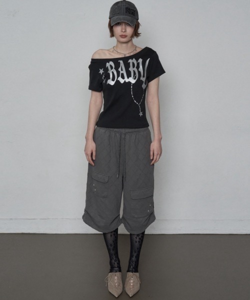 SETUPEXE（セットアップイーエックスイー）の「【SETUP‐EXE】BABY WIDE NECK TOP / 【セットアップエグゼ】ベイビーワイドネック半袖Tシャツ（Tシャツ/カットソー・レディース・ブラック/ホワイト・ONE SIZE）」の15枚目の写真