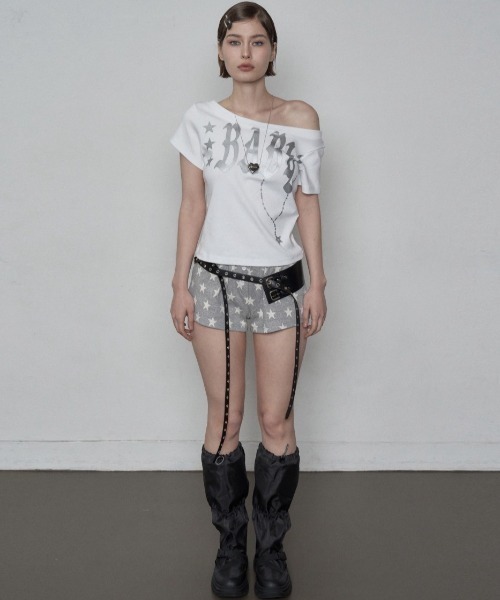 SETUPEXE（セットアップイーエックスイー）の「【SETUP‐EXE】BABY WIDE NECK TOP / 【セットアップエグゼ】ベイビーワイドネック半袖Tシャツ（Tシャツ/カットソー・レディース・ブラック/ホワイト・ONE SIZE）」の7枚目の写真