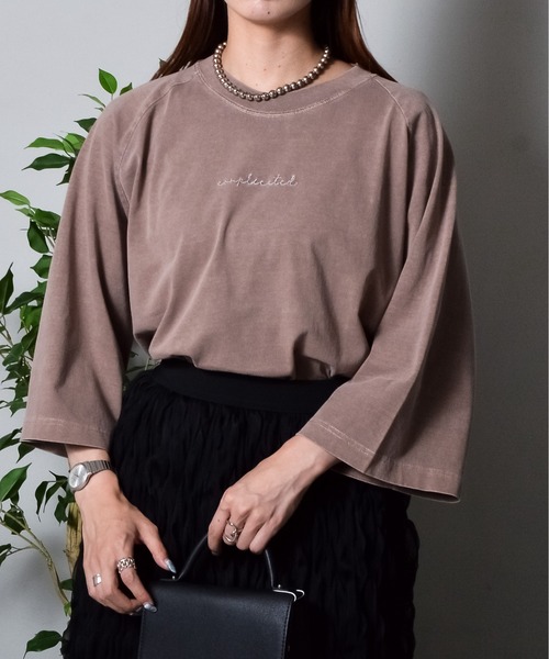 spiritoso（スピリトーゾ）の「【spiritoso】Complicated刺繍 ラグランTシャツ（Tシャツ/カットソー・レディース・ブラウン/ラベンダー/オレンジ/グレイッシュベージュ・FREE）」の7枚目の写真
