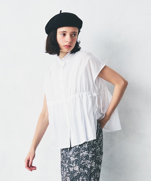 LA MARINE FRANCAISE（マリン フランセーズ）の「コットンローンフリルギャザーブラウス（シャツ/ブラウス・レディース・イエロー/ホワイト/ブラック/ブルー・FREE）」の2枚目の写真