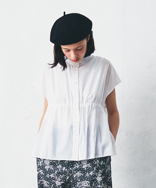 LA MARINE FRANCAISE（マリン フランセーズ）の「コットンローンフリルギャザーブラウス（シャツ/ブラウス・レディース・イエロー/ホワイト/ブラック/ブルー・FREE）」の5枚目の写真