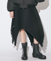 selvedge logo gaba- dine pleated skirt