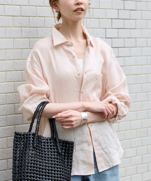 JOURNAL STANDARD（ジャーナルスタンダード）の「《追加3》リネンレギュラーカラーシャツ（シャツ/ブラウス・レディース・ピンク/ネイビー/ブルー・FREE）」の3枚目の写真