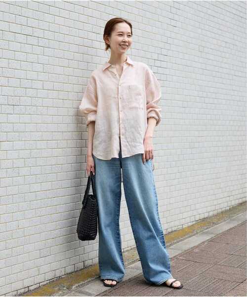 JOURNAL STANDARD（ジャーナルスタンダード）の「《追加3》リネンレギュラーカラーシャツ（シャツ/ブラウス・レディース・ピンク/ネイビー/ブルー・FREE）」の5枚目の写真