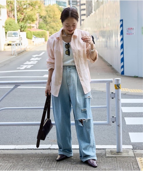 JOURNAL STANDARD（ジャーナルスタンダード）の「《追加3》リネンレギュラーカラーシャツ（シャツ/ブラウス・レディース・ピンク/ネイビー/ブルー・FREE）」の7枚目の写真