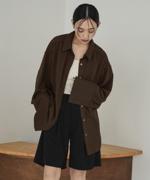 hellam（へラム）の「起毛 ビックカフスネップシャツ（シャツ/ブラウス・レディース・ブラック/アイボリー/ブラウン/ベージュ/イエロー・FREE）」の8枚目の写真