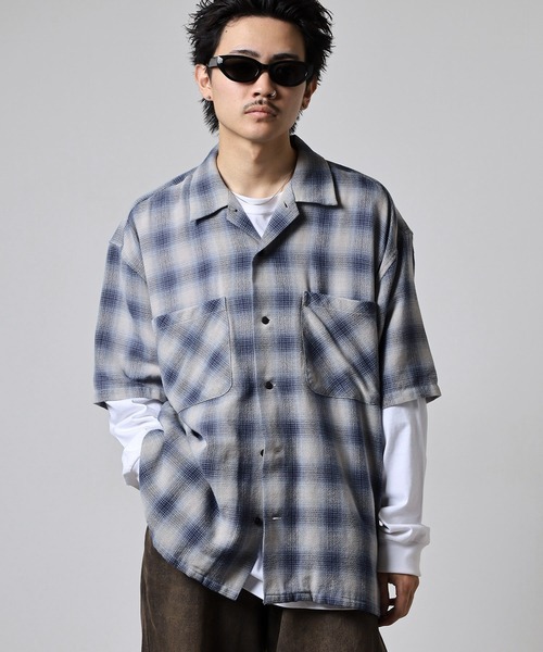 GERRY(ジェリー)の「GERRY ビッグシルエット ガーゼ オンブレ チェック 半袖 シャツ(シャツ/ブラウス・メンズ・グリーン/オレンジ/ブルー・M/L/LL)」の1枚目の写真