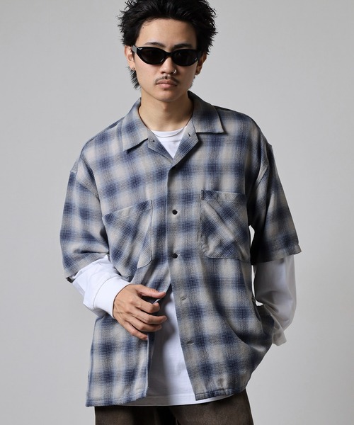 GERRY(ジェリー)の「GERRY ビッグシルエット ガーゼ オンブレ チェック 半袖 シャツ(シャツ/ブラウス・メンズ・グリーン/オレンジ/ブルー・M/L/LL)」の15枚目の写真