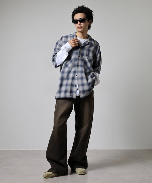 GERRY(ジェリー)の「GERRY ビッグシルエット ガーゼ オンブレ チェック 半袖 シャツ(シャツ/ブラウス・メンズ・グリーン/オレンジ/ブルー・M/L/LL)」の17枚目の写真