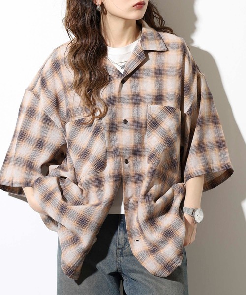 GERRY(ジェリー)の「GERRY ビッグシルエット ガーゼ オンブレ チェック 半袖 シャツ(シャツ/ブラウス・メンズ・グリーン/オレンジ/ブルー・M/L/LL)」の19枚目の写真