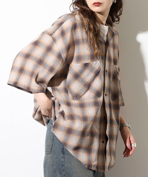 GERRY(ジェリー)の「GERRY ビッグシルエット ガーゼ オンブレ チェック 半袖 シャツ(シャツ/ブラウス・メンズ・グリーン/オレンジ/ブルー・M/L/LL)」の20枚目の写真