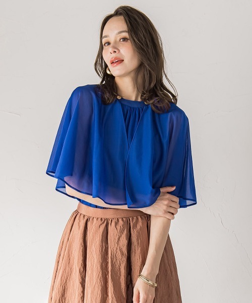 Viaggio Blu(ビアッジョブルー)の「シフォンケーププルオーバー≪洗濯機で洗える≫(Tシャツ/カットソー・レディース・ネイビー/ブルー系その他/ベージュ/ホワイト・M)」の1枚目の写真