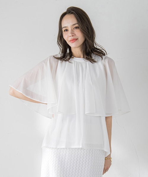 Viaggio Blu(ビアッジョブルー)の「シフォンケーププルオーバー≪洗濯機で洗える≫(Tシャツ/カットソー・レディース・ネイビー/ブルー系その他/ベージュ/ホワイト・M)」の2枚目の写真