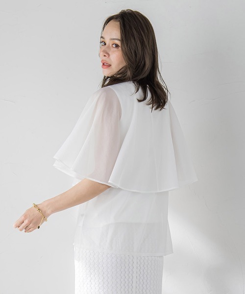 Viaggio Blu(ビアッジョブルー)の「シフォンケーププルオーバー≪洗濯機で洗える≫(Tシャツ/カットソー・レディース・ネイビー/ブルー系その他/ベージュ/ホワイト・M)」の6枚目の写真