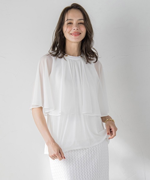 Viaggio Blu(ビアッジョブルー)の「シフォンケーププルオーバー≪洗濯機で洗える≫(Tシャツ/カットソー・レディース・ネイビー/ブルー系その他/ベージュ/ホワイト・M)」の9枚目の写真