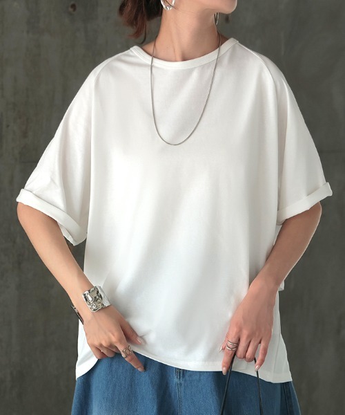 HUG.U(ハグユー)の「バックフレア冷感Tシャツ(Tシャツ/カットソー・レディース・スモークピンク/ホワイト/レモンイエロー/グレー・FREE)」の8枚目の写真