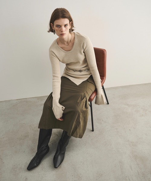 セール】カットディテールスラブニットトップス（ニット/セーター